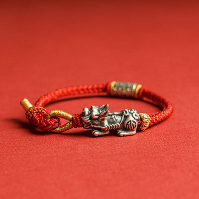 Buddha Stones 925 Sterling Silver Pixiu Om Mani Padme Hum Protection String Bracelet - 18-19cm - image 0