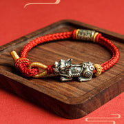 Buddha Stones 925 Sterling Silver Pixiu Om Mani Padme Hum Protection String Bracelet - image 1