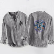 Buddha Stones Om Mani Padme Hum Colorful Mandala Pattern Half Buttons Long Sleeve Men's Cotton Linen Shirt - Gray - US/UK/AU50，EU60 (5XL) - image 6