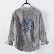 Buddha Stones Om Mani Padme Hum Colorful Mandala Pattern Half Buttons Long Sleeve Men's Cotton Linen Shirt - image 8