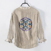Buddha Stones Om Mani Padme Hum Colorful Mandala Pattern Half Buttons Long Sleeve Men's Cotton Linen Shirt - image 5