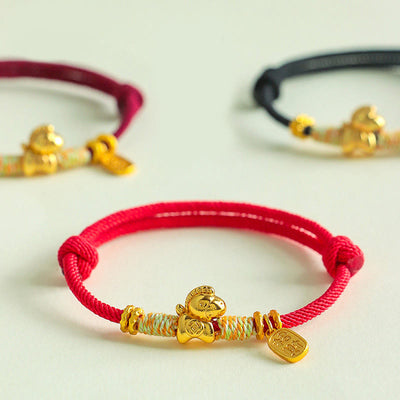 Buddha Stones Year Of The Horse Red String Black String Lucky Fortune Charm Braided Connection Bracelet - image 0