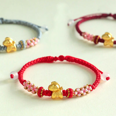 Buddha Stones Year Of The Horse Multicolored String Peach Blossom Knot Red String Luck Bracelet - image 0