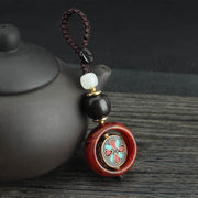 Buddha Stones Ebony Wood Sanskrit Four-leaf Clover Buddha's Eye Peace Rotatable Key Chain - Four-leaf Clover Pattern - image 8