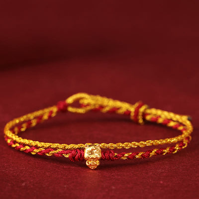 Buddha Stones 999 Gold Beads Year Of The Horse Double Wrap Golden Red String Luck Bracelet - 999 Gold Horse - image 0