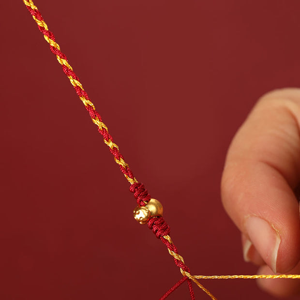 Buddha Stones 999 Gold Beads Year Of The Horse Double Wrap Golden Red String Luck Bracelet - image 4