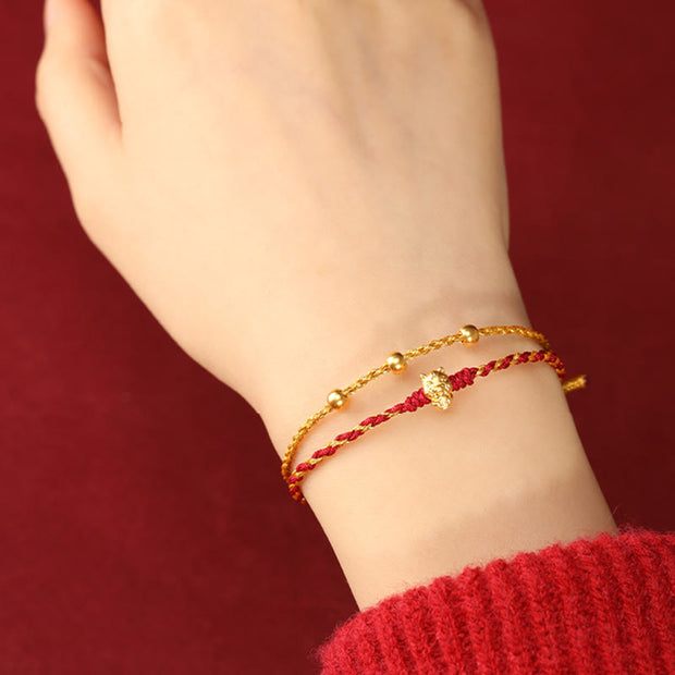 Buddha Stones 999 Gold Beads Year Of The Horse Double Wrap Golden Red String Luck Bracelet - image 17