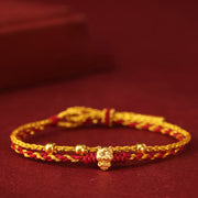 Buddha Stones 999 Gold Beads Year Of The Horse Double Wrap Golden Red String Luck Bracelet - 999 Gold Horse& 999 Gold Three Beads - image 7