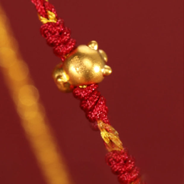 Buddha Stones 999 Gold Beads Year Of The Horse Double Wrap Golden Red String Luck Bracelet - image 14