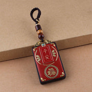 Buddha Stones Ebony Flower Koi Fish Fu Character Button Rope Key Chain - Brown Button Rope - Fu Character - image 6