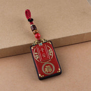 Buddha Stones Ebony Flower Koi Fish Fu Character Button Rope Key Chain - Red Button Rope - Fu Character - image 16