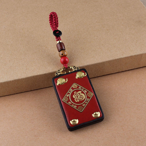 Buddha Stones Ebony Flower Koi Fish Fu Character Button Rope Key Chain - Red Button Rope - Fu Character Ingot - image 17