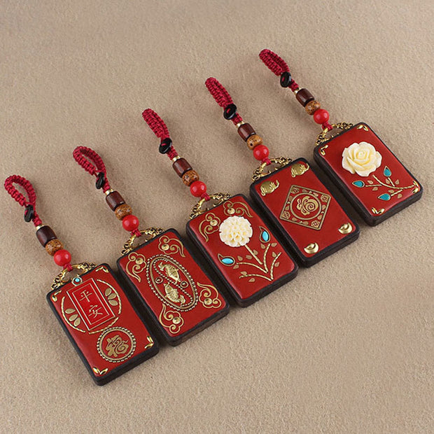 Buddha Stones Ebony Flower Koi Fish Fu Character Button Rope Key Chain - image 20