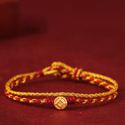 Buddha Stones 999 Gold Beads Copper Coin Double Wrap Golden Red String Connection Braided Bracelet - 999 Gold Copper Coin - image 6