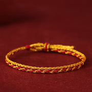 Buddha Stones 999 Gold Beads Copper Coin Double Wrap Golden Red String Connection Braided Bracelet - image 1