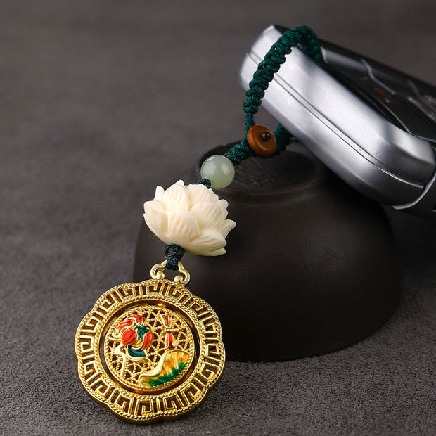 Buddha Stones Bodhi Seed Lotus Hetian Jade Bead Copper Rotatable Peace Key Chain - image 4