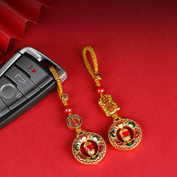 Buddha Stones Copper Prayer Wheel Five Directions Gods Of Wealth Balance Rotatable Key Chain - image 9