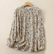 Buddha Stones Fall Floral Print Buttons Down Design Women's Cotton Long Sleeve Shirt - Cornsilk - US12，UK/AU16，EU44 (2XL) - image 7