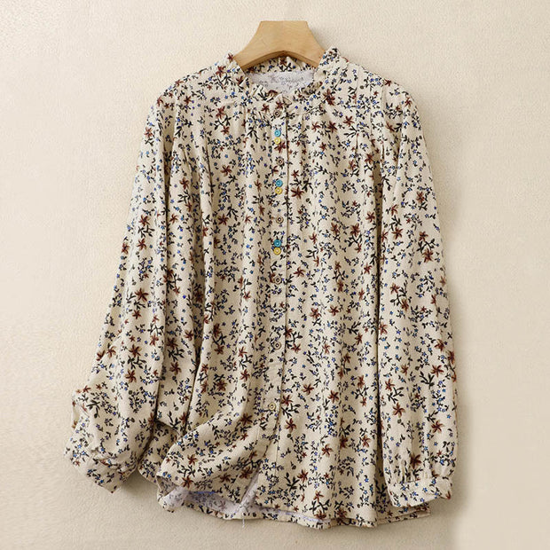Buddha Stones Fall Floral Print Buttons Down Design Women's Cotton Long Sleeve Shirt - Cornsilk - US12，UK/AU16，EU44 (2XL) - image 7