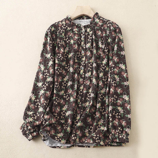 Buddha Stones Fall Floral Print Buttons Down Design Women's Cotton Long Sleeve Shirt - SaddleBrown - US12，UK/AU16，EU44 (2XL) - image 23