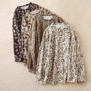 Buddha Stones Fall Floral Print Buttons Down Design Women's Cotton Long Sleeve Shirt - image 1