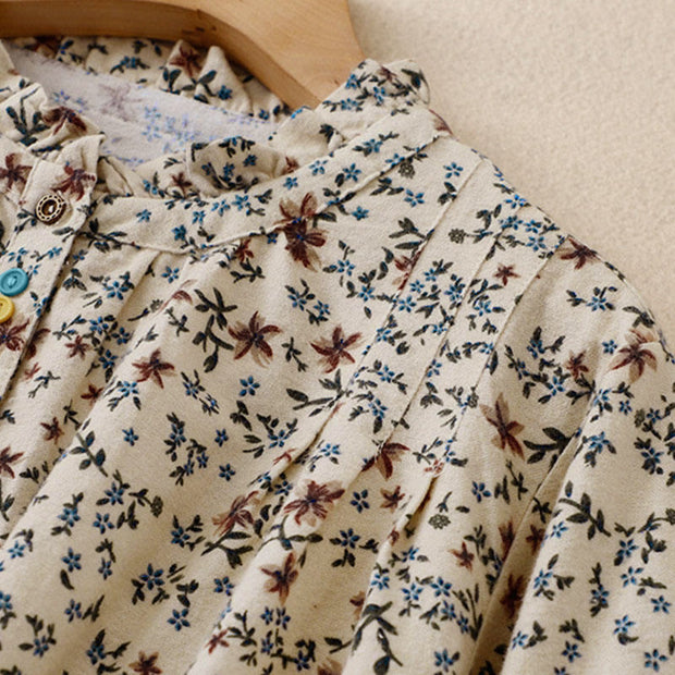 Buddha Stones Fall Floral Print Buttons Down Design Women's Cotton Long Sleeve Shirt - image 10