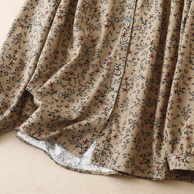 Buddha Stones Fall Floral Print Buttons Down Design Women's Cotton Long Sleeve Shirt - image 21