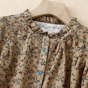 Buddha Stones Fall Floral Print Buttons Down Design Women's Cotton Long Sleeve Shirt - image 18