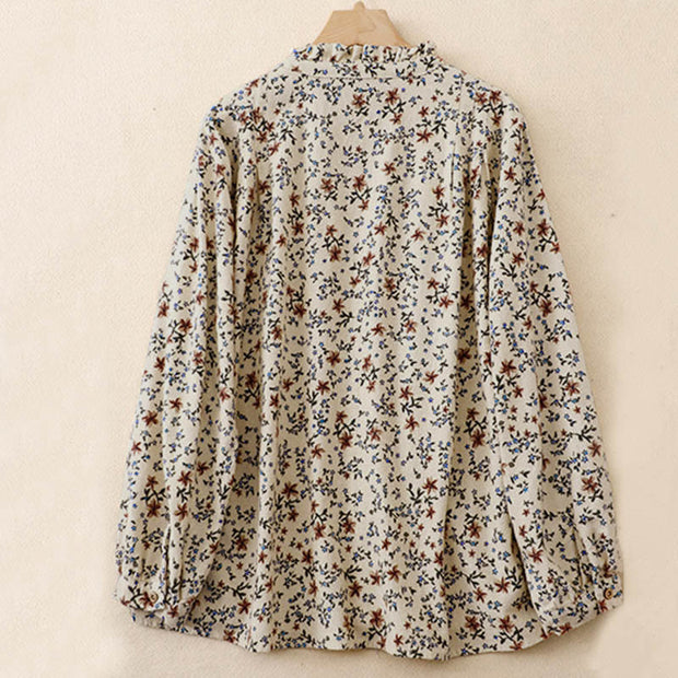 Buddha Stones Fall Floral Print Buttons Down Design Women's Cotton Long Sleeve Shirt - image 8