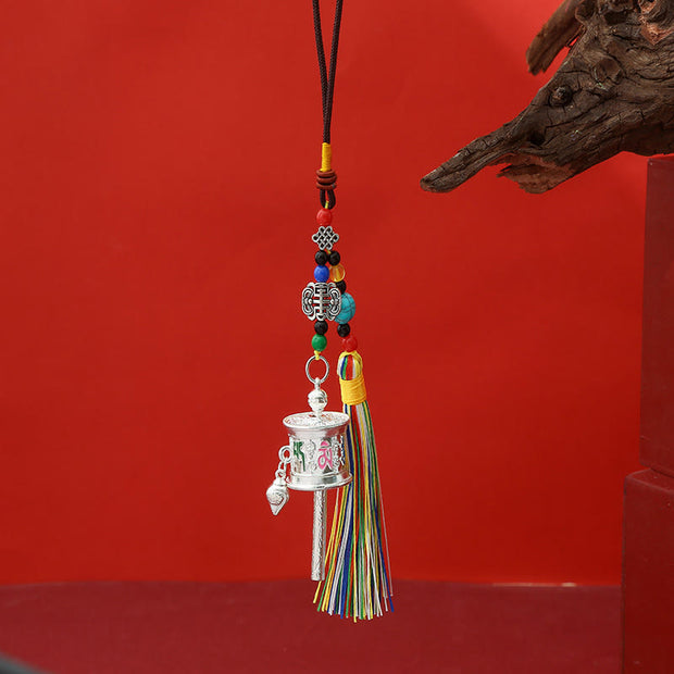 FREE Today: Purity and Peace Prayer Wheel Om Mani Padme Hum Colorful Tassels Key Chain - Full Silver - image 3