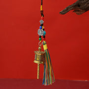 Buddha Stones Prayer Wheel Om Mani Padme Hum Colorful Tassels Purity Key Chain - Antique Gold - image 0