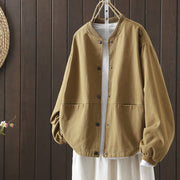 Buddha Stones Fall Button Down Women's Cotton Long Sleeve Outerwear Jacket With Pockets - PaleGoldenrod - US14，UK/AU18，EU46 (2XL) - image 19