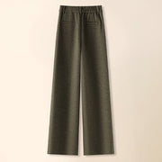 Buddha Stones Plain Button Cotton Thick Wool Women's Wide Leg Pants With Pockets - image 1
