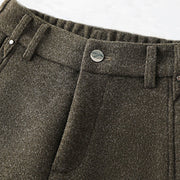 Buddha Stones Plain Button Cotton Thick Wool Women's Wide Leg Pants With Pockets - image 2