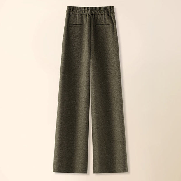 Buddha Stones Plain Button Cotton Thick Wool Women's Wide Leg Pants With Pockets - image 1
