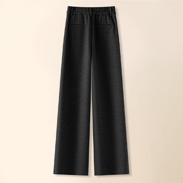 Buddha Stones Plain Button Cotton Thick Wool Women's Wide Leg Pants With Pockets - image 13
