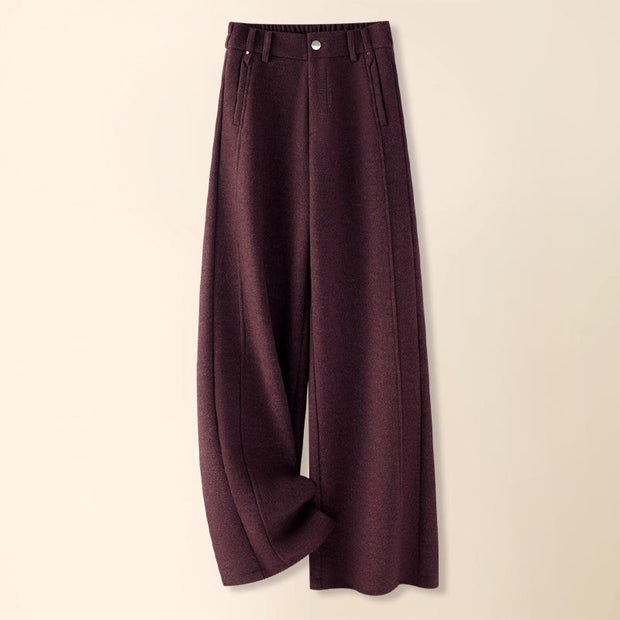 Buddha Stones Plain Button Cotton Thick Wool Women's Wide Leg Pants With Pockets - Purple - US12，UK/AU16，EU44 (3XL) - image 14
