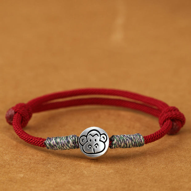 Buddha Stones 999 Sterling Silver Year Of The Horse Chinese Zodiac String Braided Luck Bracelet - Monkey Darkred String - 19-23cm - image 25