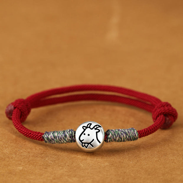 Buddha Stones 999 Sterling Silver Year Of The Horse Chinese Zodiac String Braided Luck Bracelet - Goat Darkred String - 19-23cm - image 24