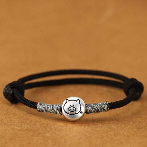 Buddha Stones 999 Sterling Silver Year Of The Horse Chinese Zodiac String Braided Luck Bracelet - Pig Black String - 19-23cm - image 54