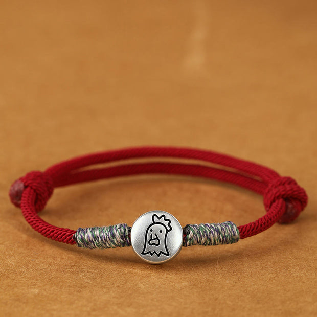 Buddha Stones 999 Sterling Silver Year Of The Horse Chinese Zodiac String Braided Luck Bracelet - Rooster Darkred String - 19-23cm - image 26