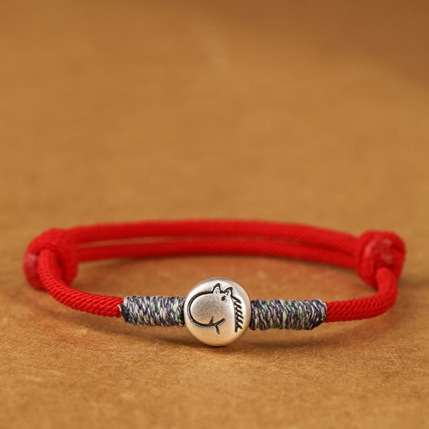 Buddha Stones 999 Sterling Silver Year Of The Horse Chinese Zodiac String Braided Luck Bracelet - Horse Red String - 19-23cm - image 35