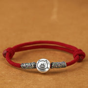 Buddha Stones 999 Sterling Silver Year Of The Horse Chinese Zodiac String Braided Luck Bracelet - Pig Darkred String - 19-23cm - image 28