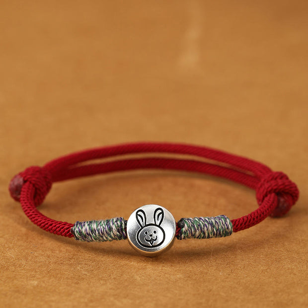 Buddha Stones 999 Sterling Silver Year Of The Horse Chinese Zodiac String Braided Luck Bracelet - Rabbit Darkred String - 19-23cm - image 21
