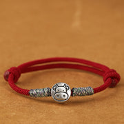 Buddha Stones 999 Sterling Silver Year Of The Horse Chinese Zodiac String Braided Luck Bracelet - Ox Darkred String - 19-23cm - image 19