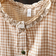 Buddha Stones Fall Plaid Print Stand Collar Buttons Down Design Women's Cotton Long Sleeve Shirt - image 7