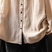 Buddha Stones Fall Plaid Print Stand Collar Buttons Down Design Women's Cotton Long Sleeve Shirt - image 9