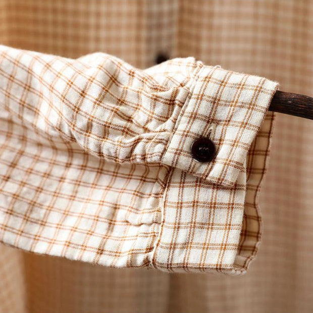 Buddha Stones Fall Plaid Print Stand Collar Buttons Down Design Women's Cotton Long Sleeve Shirt - image 11