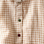 Buddha Stones Fall Plaid Print Stand Collar Buttons Down Design Women's Cotton Long Sleeve Shirt - image 8