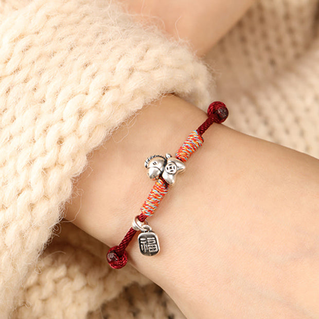 Buddha Stones 999 Sterling Silver Year Of The Horse Fu Character Charm String Braided Luck Bracelet - image 9